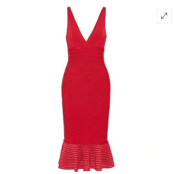 NWT $1690 Herve Leger Fluted Metallic-Trimmed Bandage Midi Dress size M - Picture 8 of 17